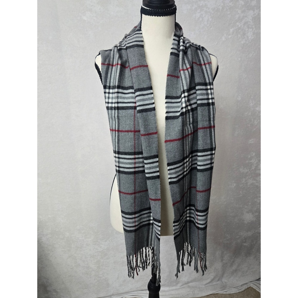 V. Fraas Cashmink Scarf Grey Plaid Check Fringe Made in Germany Dark Academia